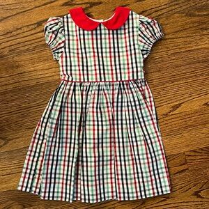 Bella Bliss plaid dress with red corduroy collar and sash
